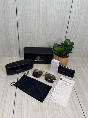 Versace Silver Frame Sunglasses with Brown Gradient Lenses